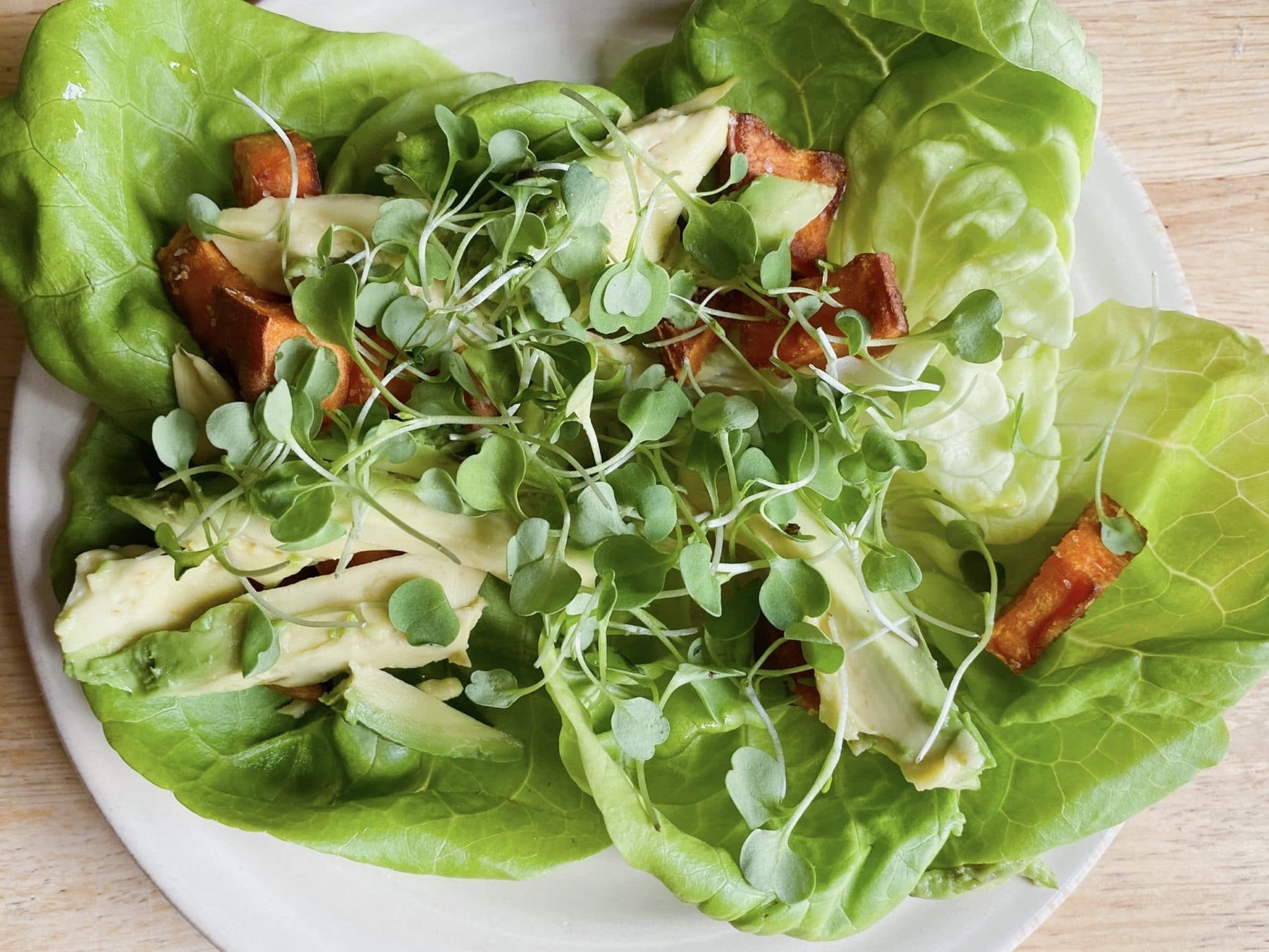 Roasted Sweet Potato + Avocado Lettuce Wraps