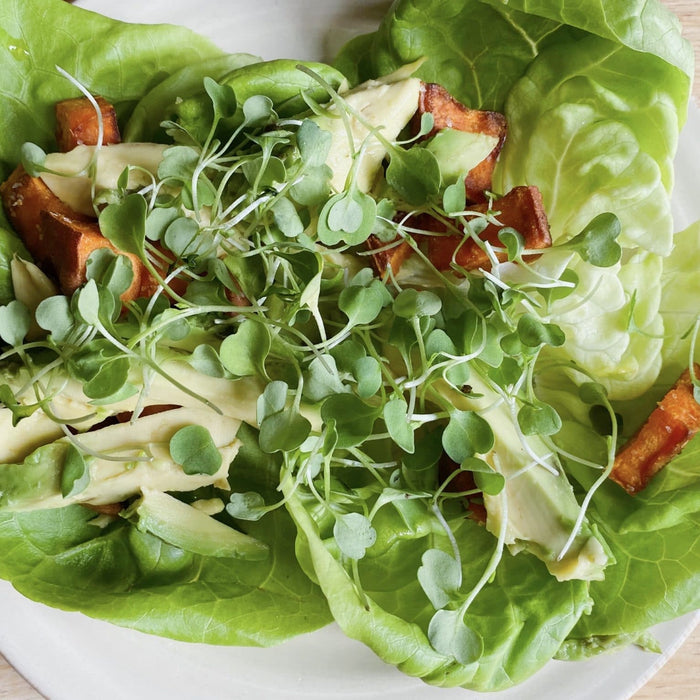 Roasted Sweet Potato + Avocado Lettuce Wraps