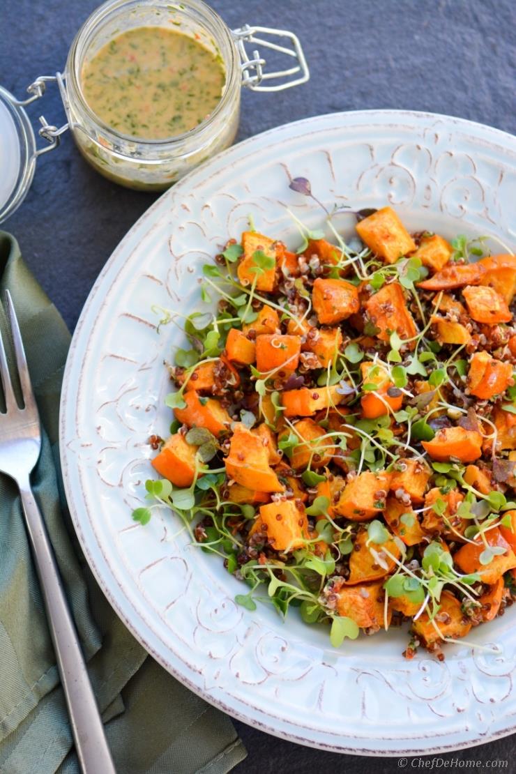 Roasted Acorn Squash, Micro-greens and Quinoa Salad